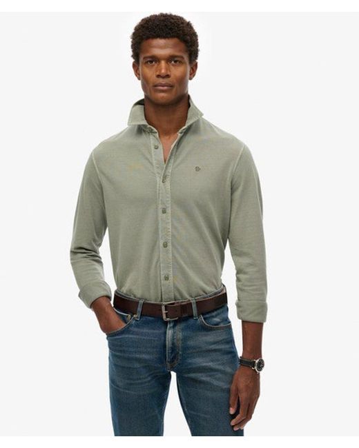 Superdry Green & Co Vintage Destroy Pique Long Sleeve Shirt for men