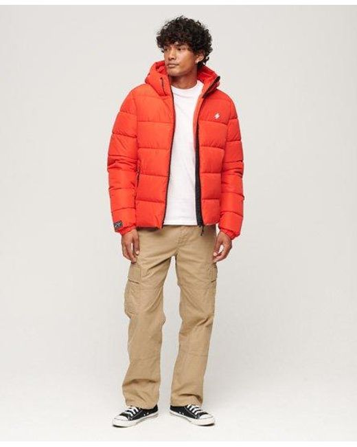 Superdry Red Hooded Sports Puffer Jacket for men