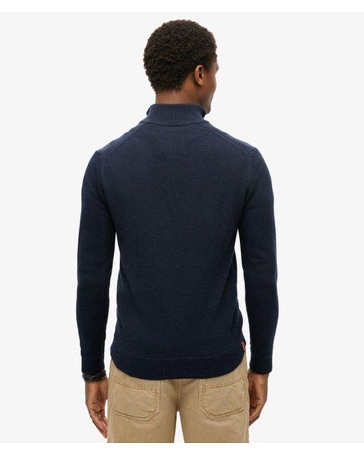 Superdry Blue & Co Classic Embroidered Logo Nylon And Wool Half Zip Jumper for men