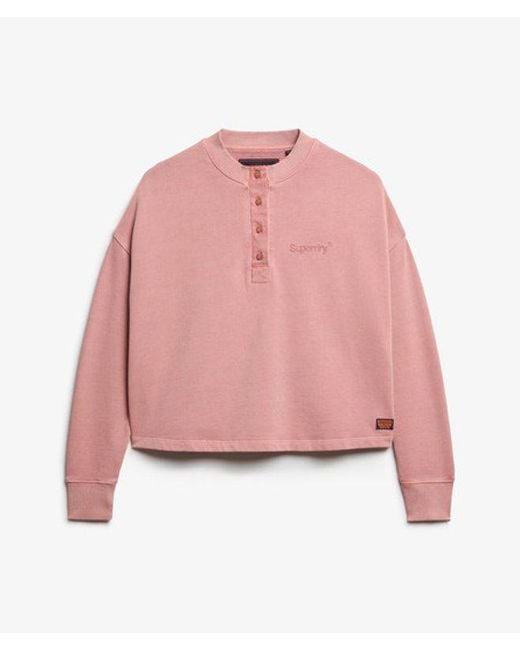 Superdry Pink Embroidered Core Logo Buttoned Crew Sweatshirt