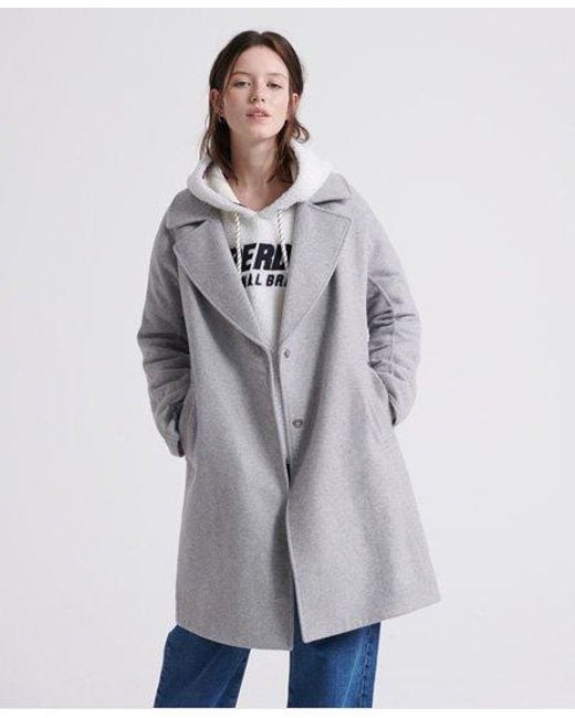 Superdry Koben Wool Coat in Light Grey (Gray) | Lyst