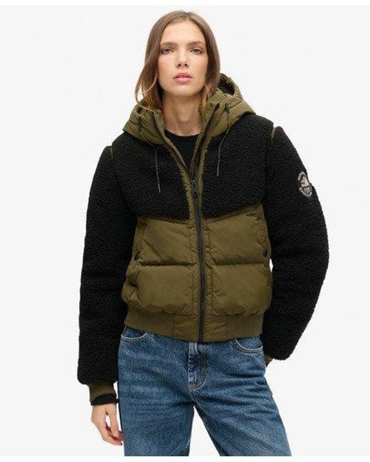 Superdry Green Ladies Slim Fit Colourblock Everest Bomber Hybrid Jacket