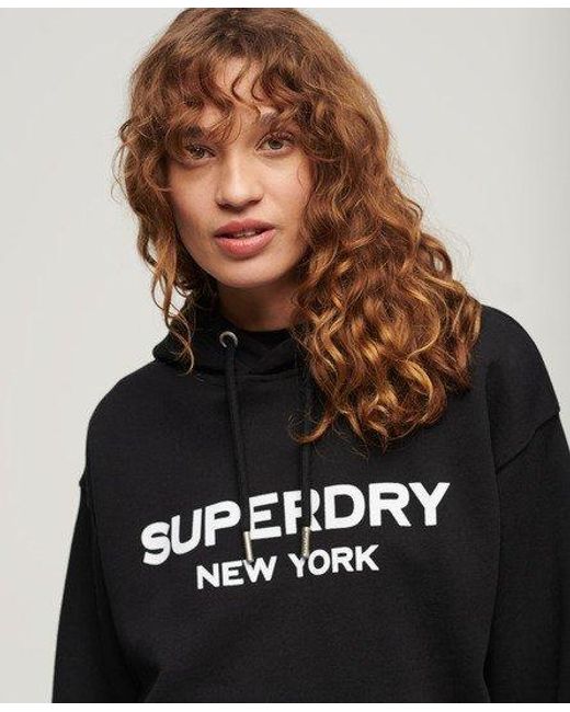 Sweat à capuche ample sport luxe Superdry en coloris Black