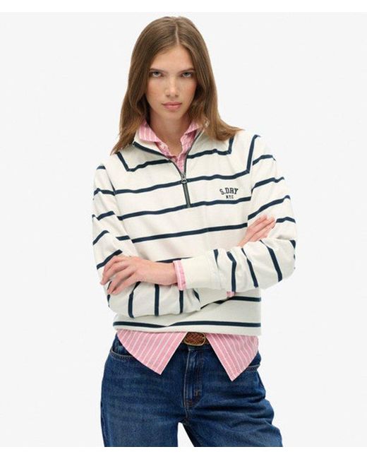 Superdry White Athletic Essentials Stripe Half Zip Sweatshirt