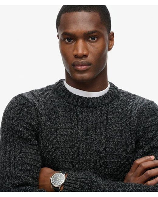 Pull en maille torsadée jacob Superdry pour homme en coloris Black