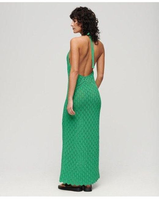 Superdry Green Crochet Halter Maxi Dress