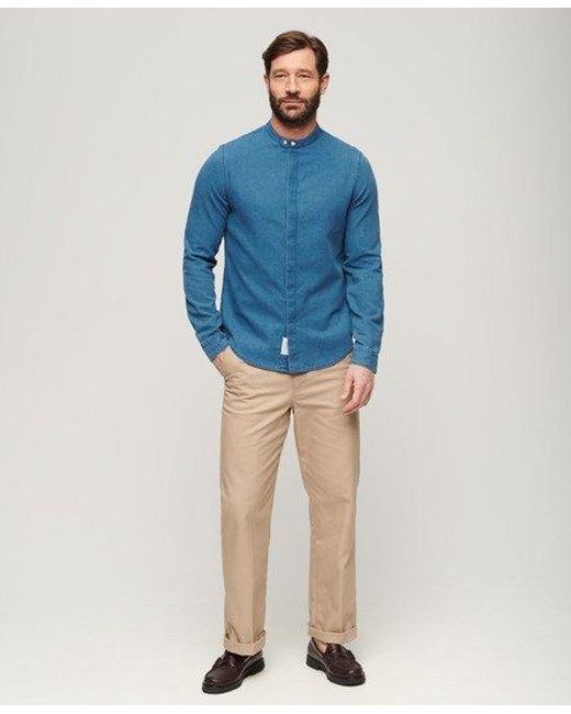 Superdry Blue Merchant Grandad Indigo Shirt - Size: M for men