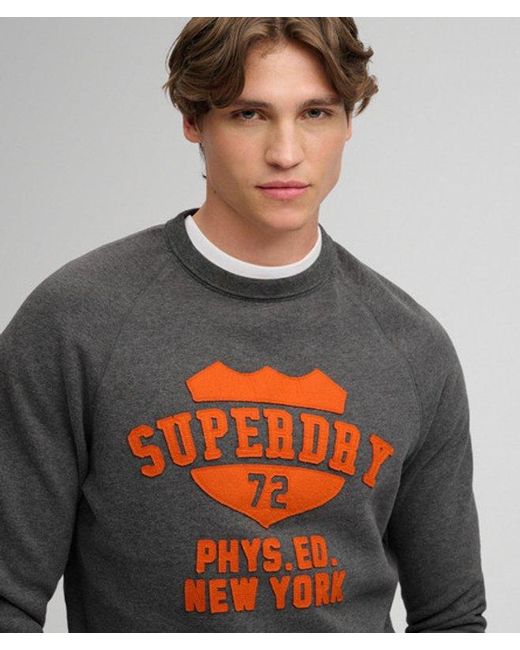 Superdry Gray & Co Athletic Felt Applique Crew Neck Sweatshirt for men