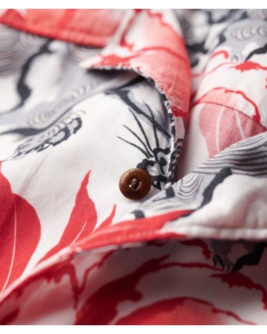 Superdry Red Kimono Print Hawaiian Resort Relaxed Fit Shirt for men