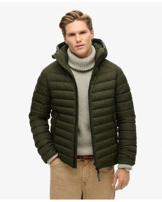 Superdry Green Hooded Tweed Fuji Padded Jacket for men