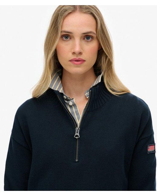 Superdry Blue Slouchy Knitted Half Zip