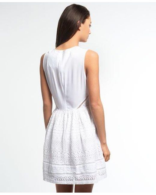 Superdry White Lace Panel Skater Dress Optic