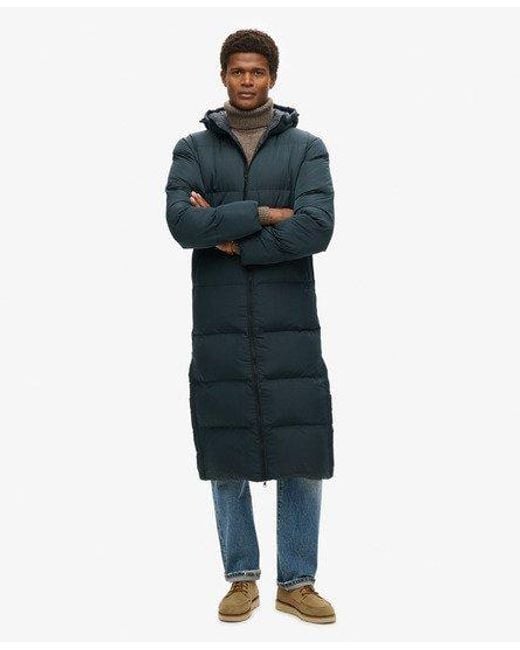 Superdry Blue Extra Long Puffer Coat for men