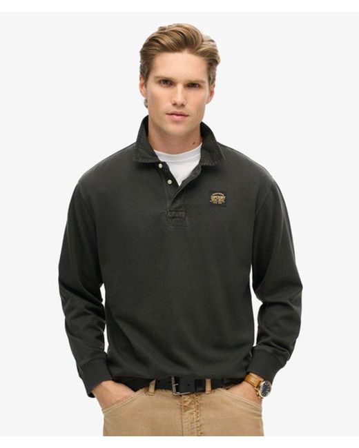 Superdry Black & Co Long Sleeved Contrast Stitch Rugby Shirt for men