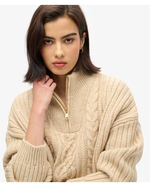 Superdry Natural & Co Cable Zip Neck Jumper