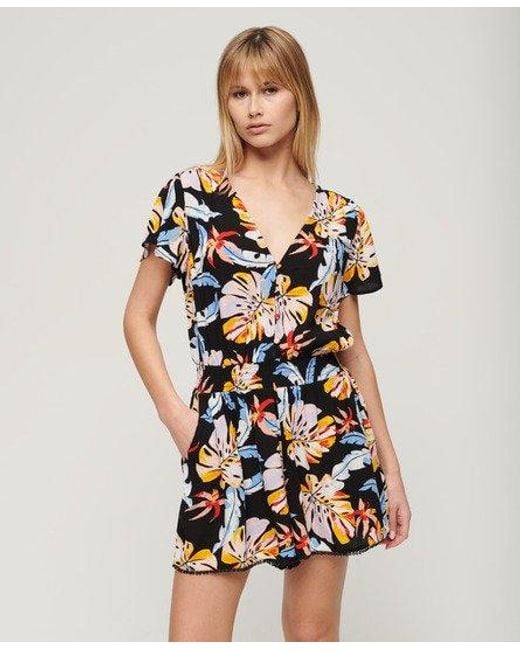 Superdry Beach Playsuit Met Korte Mouwen in het Black