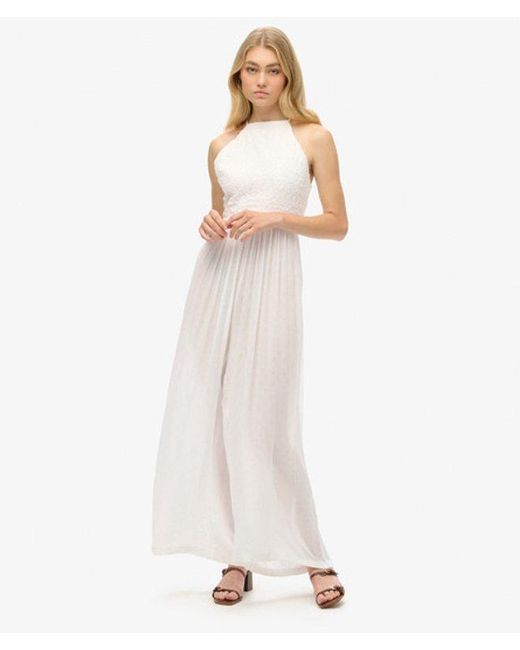 Superdry White Embroidered Sleeveless Jumpsuit