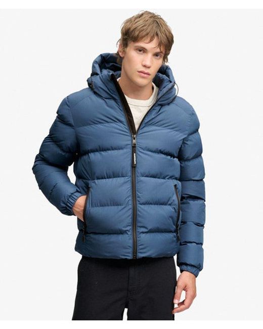 Superdry Blue & Co Hooded Sports Puffer Jacket for men