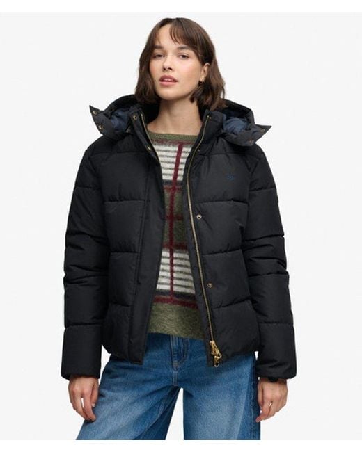 Superdry Black Premium Hooded Puffer Jacket