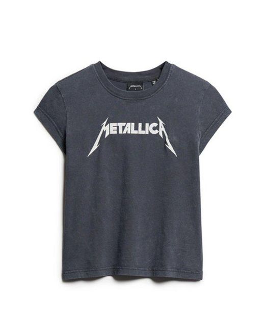 Superdry Blue & Co X Metallica Classic Graphic Print Cap Sleeve Band T-shirt