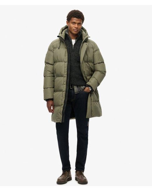 Superdry Green Hooded Sports Puffer Coat for men