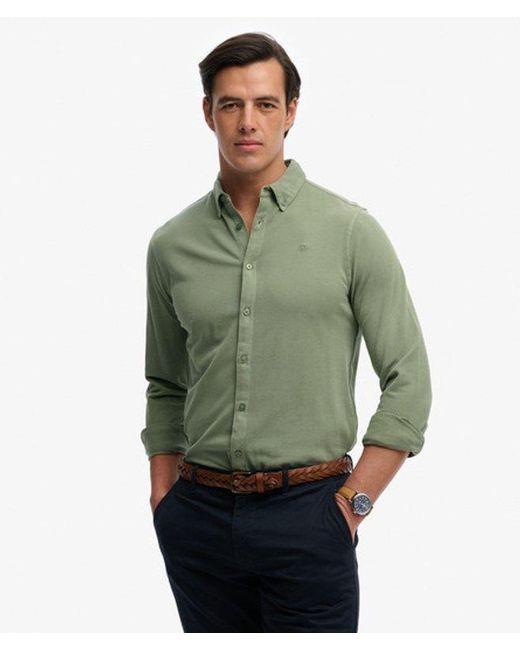 Superdry Green & Co Vintage Destroy Pique Long Sleeve Shirt for men