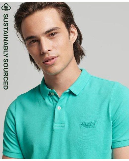 Superdry Blue Organic Cotton Vintage Destroy Polo Shirt Aruba Aqua for men