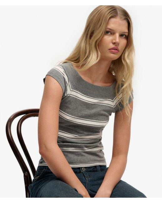 Superdry Gray Athletic Off Shoulder Pattern Top