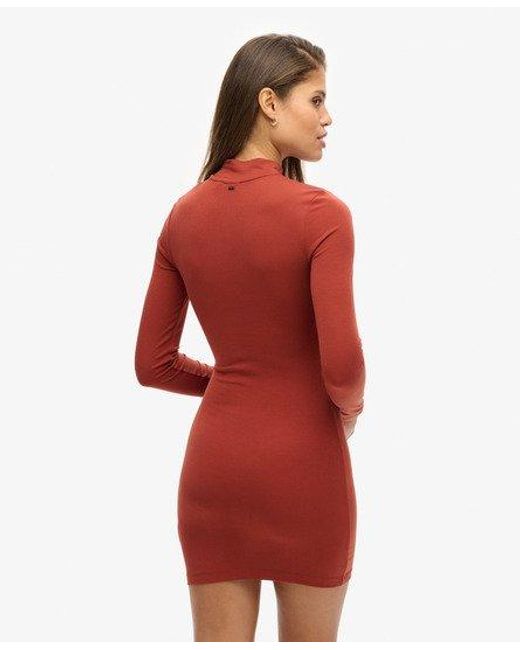 Superdry Red Mock Neck Jersey Mini Dress