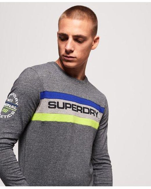 Superdry Gray Trophy Long Sleeve T-Shirt Grit for men