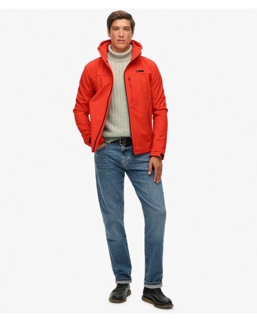 Superdry Red Hooded Soft Shell Trekker Jacket for men