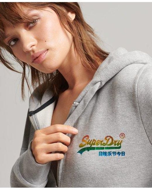 Superdry Gray Vintage Logo Rainbow Zip Hoodie