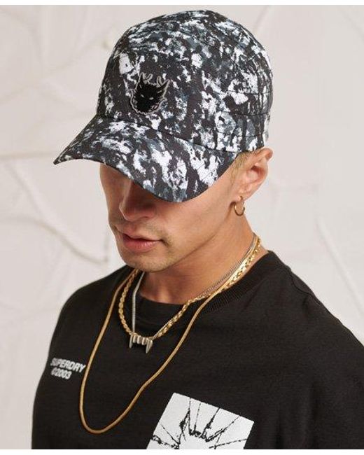 Superdry Black Five Panel Puffer Cap Bristol Camo Mono for men