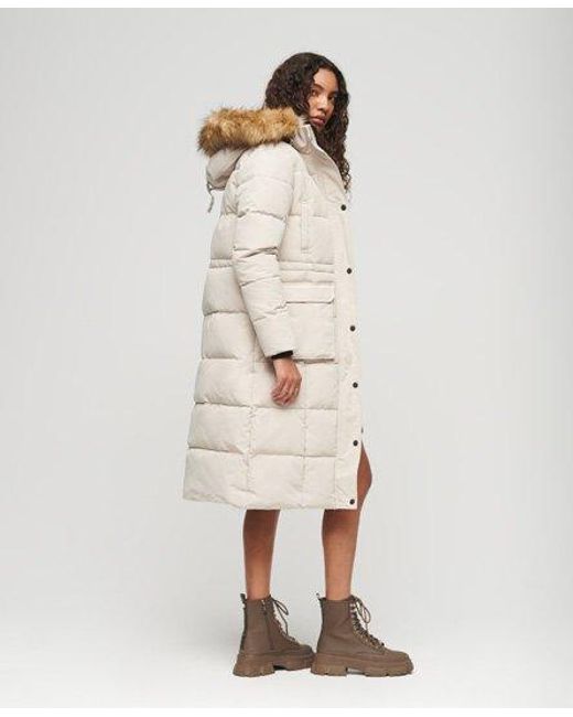 Superdry Natural Fully Lined Quilted Everest Longline Puffer Coat