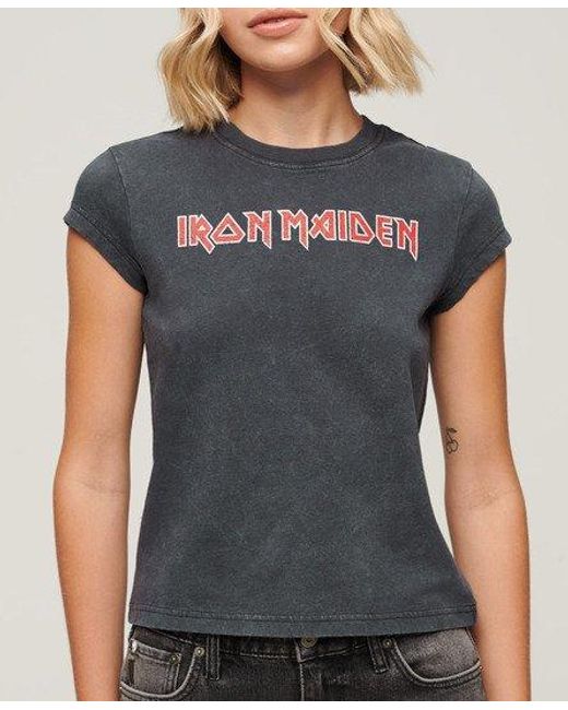 Superdry Iron Maiden X T-shirt Met Kapmouwen in het Blue