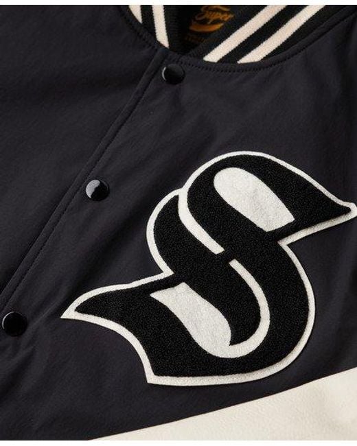 Superdry Black Lightweight Embroidered Logo Mascot Varsity Bomber Jacket for men