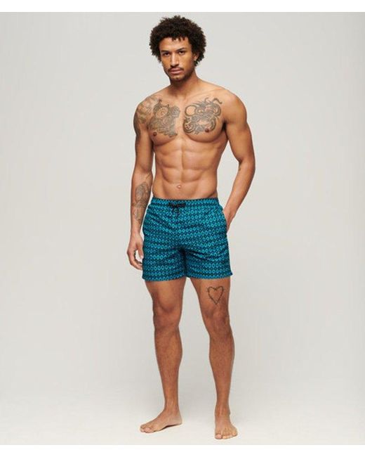 Superdry Blue & Co Printed 15-inch Recycled Swim Shorts for men