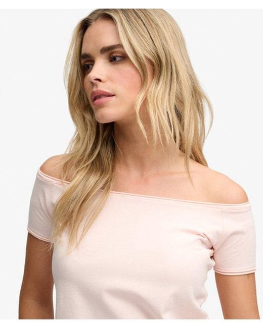 Superdry Natural Bardot Short Sleeve Off Shoulder Top