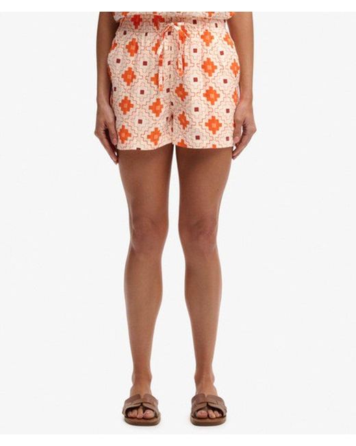 Superdry Orange Cotton Printed Beach Shorts