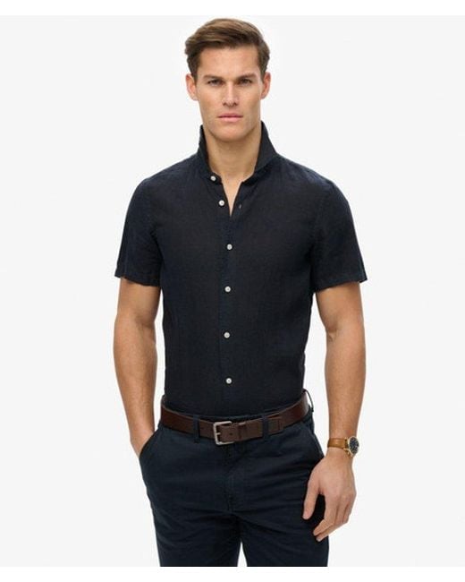 Superdry Black Sd Embroidered Vacation Linen Shirt for men