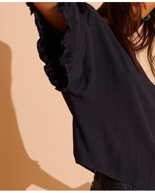 Superdry Black Lola Wide Sleeve Top Dark Charcoal