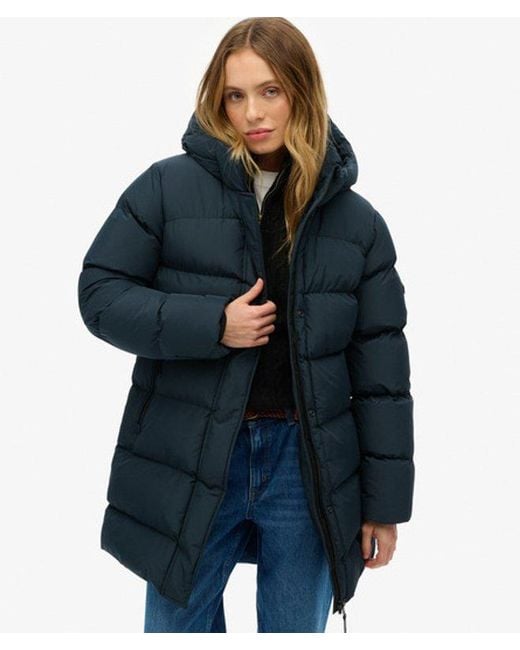 Superdry Blue & Co Hooded Sports Puffer Mid Length Jacket