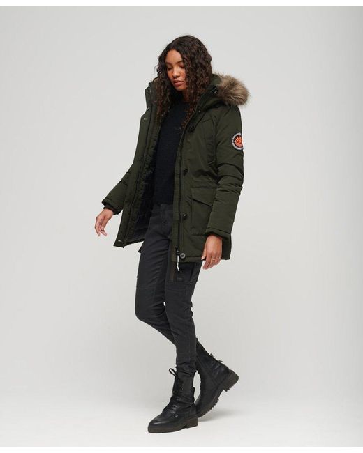 Superdry Everest Faux Fur Hooded Parka Coat in Green | Lyst