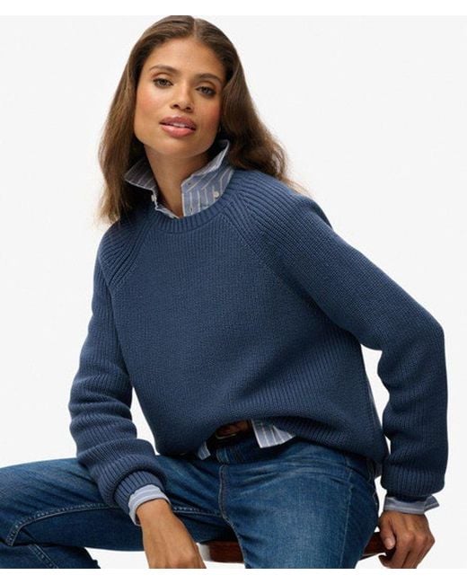 Superdry Ribgebreide Trui Met Relaxte Pasvorm in het Blue