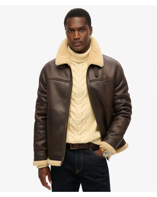 Superdry Black & Co Faux Shearling Aviator Jacket for men