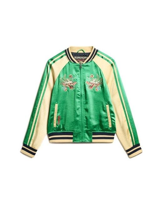 Superdry Green Sukajan Embroidered Bomber Jacket