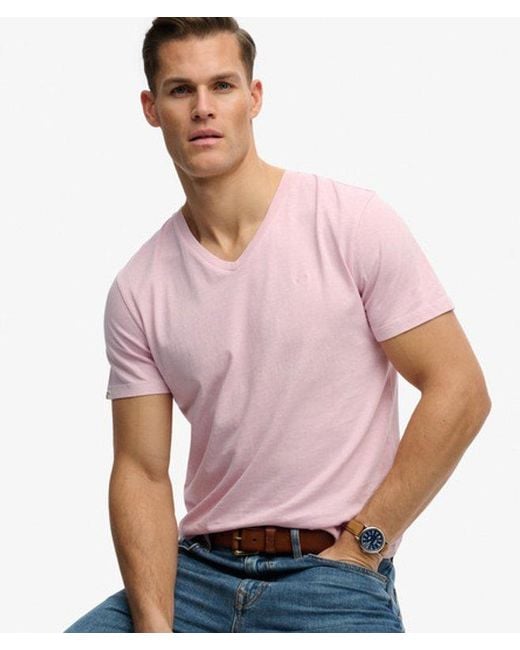 Superdry Pink Classic Cotton Linen V-Neckline T-Shirt for men