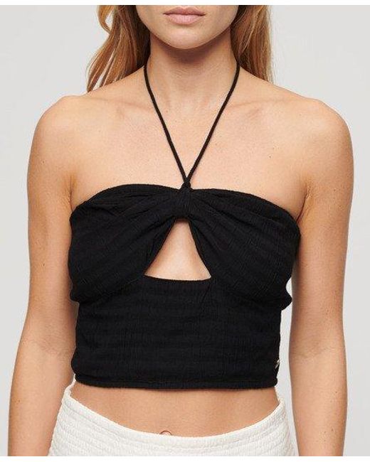 Superdry Black Crop Cut Out Woven Top