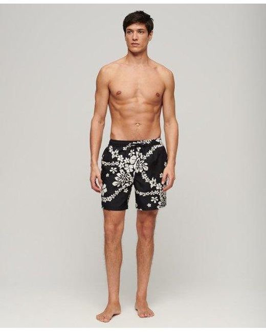 Superdry Black Recycled Hawaiian Print 17-inch Swim Shorts for men