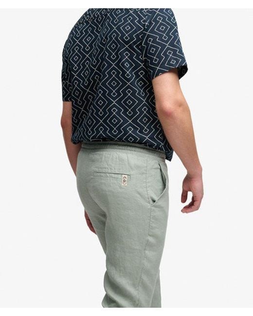 Superdry Blue Merchant Linen Pants for men